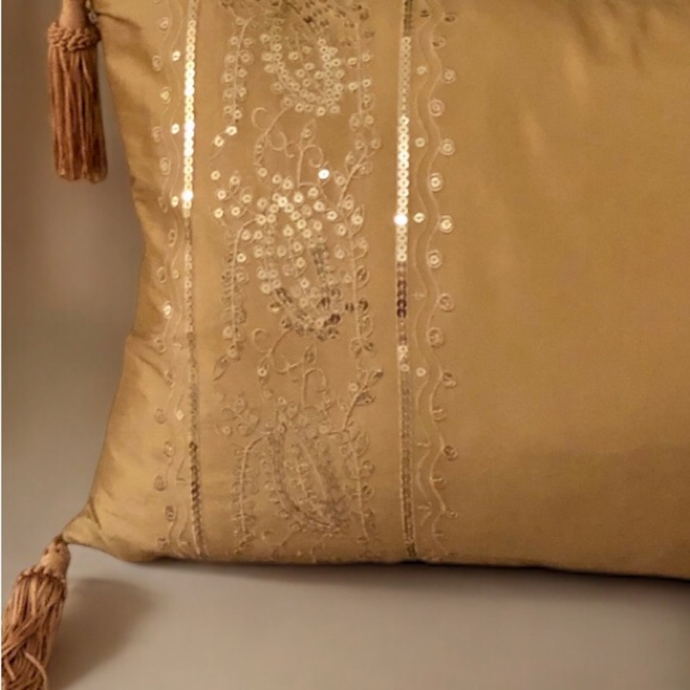 Stratford Home Rectangle Gold Tassel Bling Pillow Decor